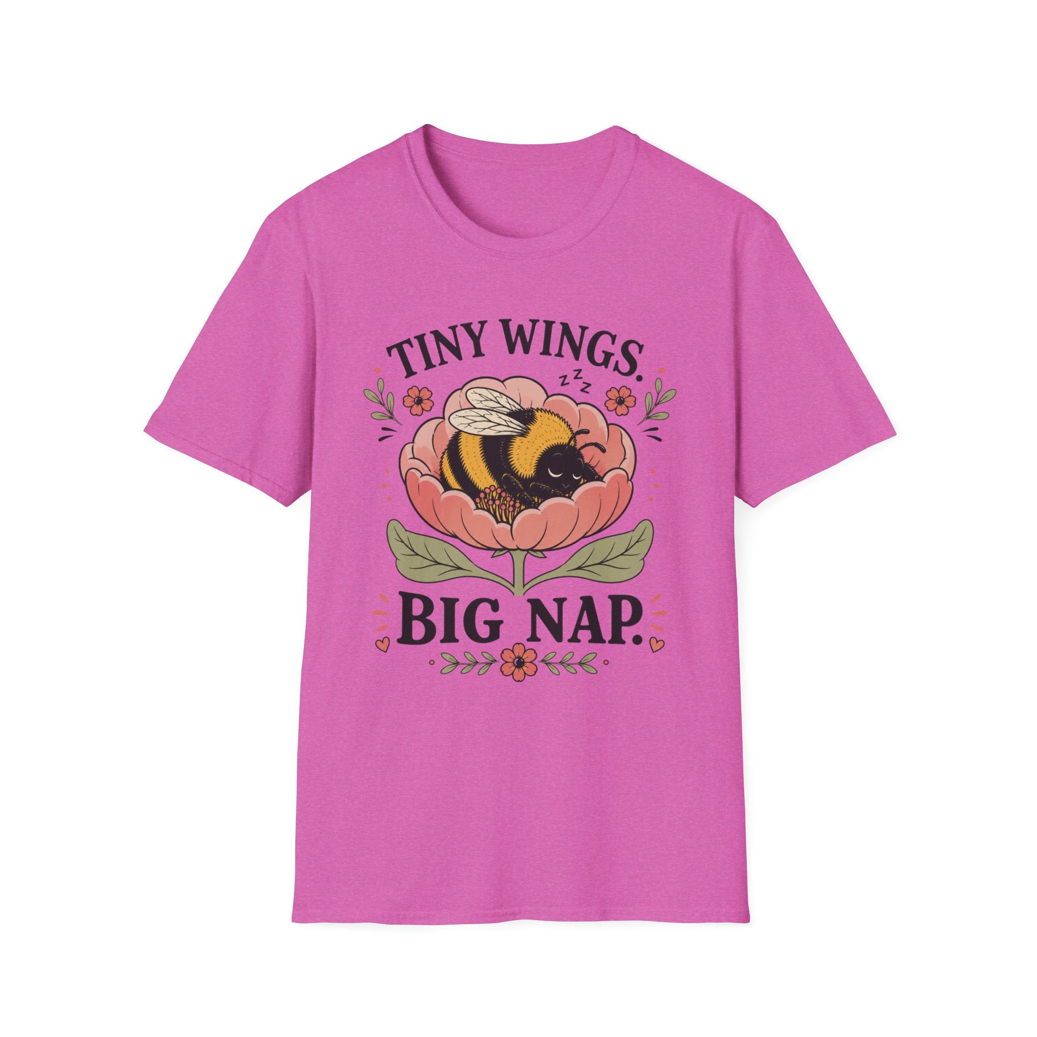 Tiny Wings Big Nap T-Shirt — Cute Bee Floral Graphic Tee