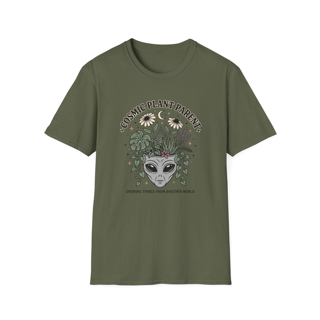 Cosmic Plant Parent T-Shirt Whimsical Alien & Botanical Graphic