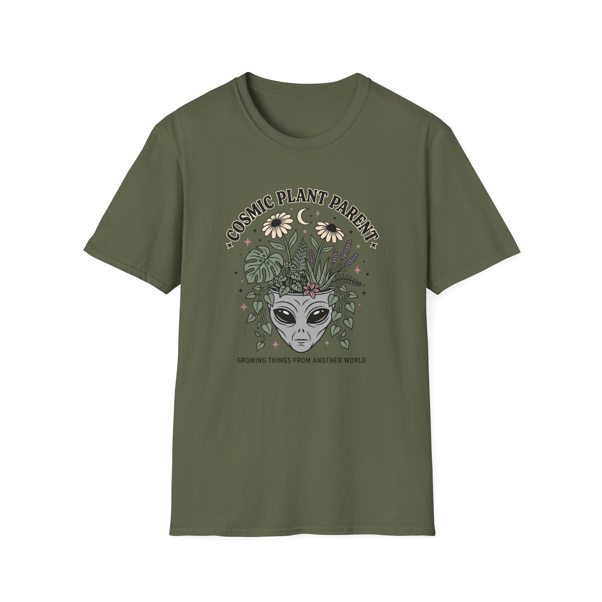 Cosmic Plant Parent T-Shirt Whimsical Alien & Botanical Graphic