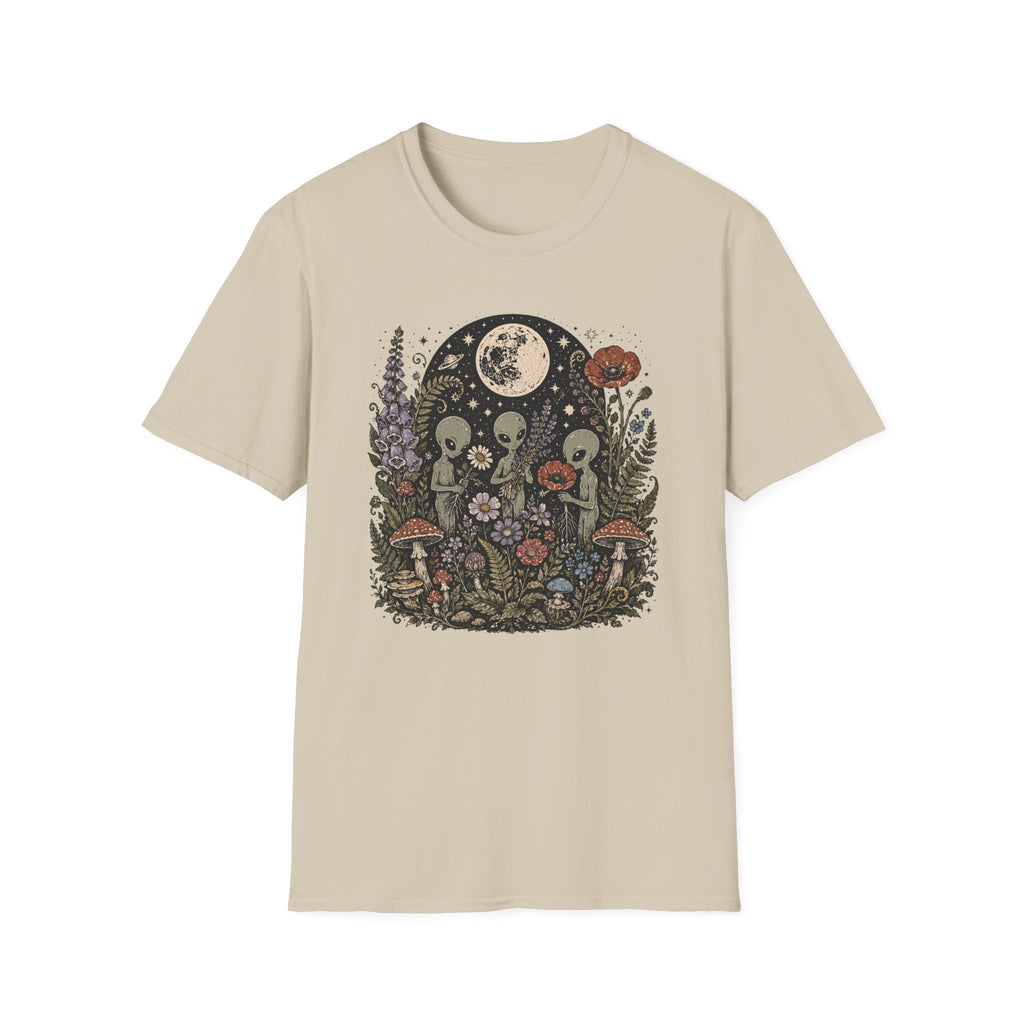Alien Garden Moon Tee — Floral Extraterrestrial Graphic T-Shirt