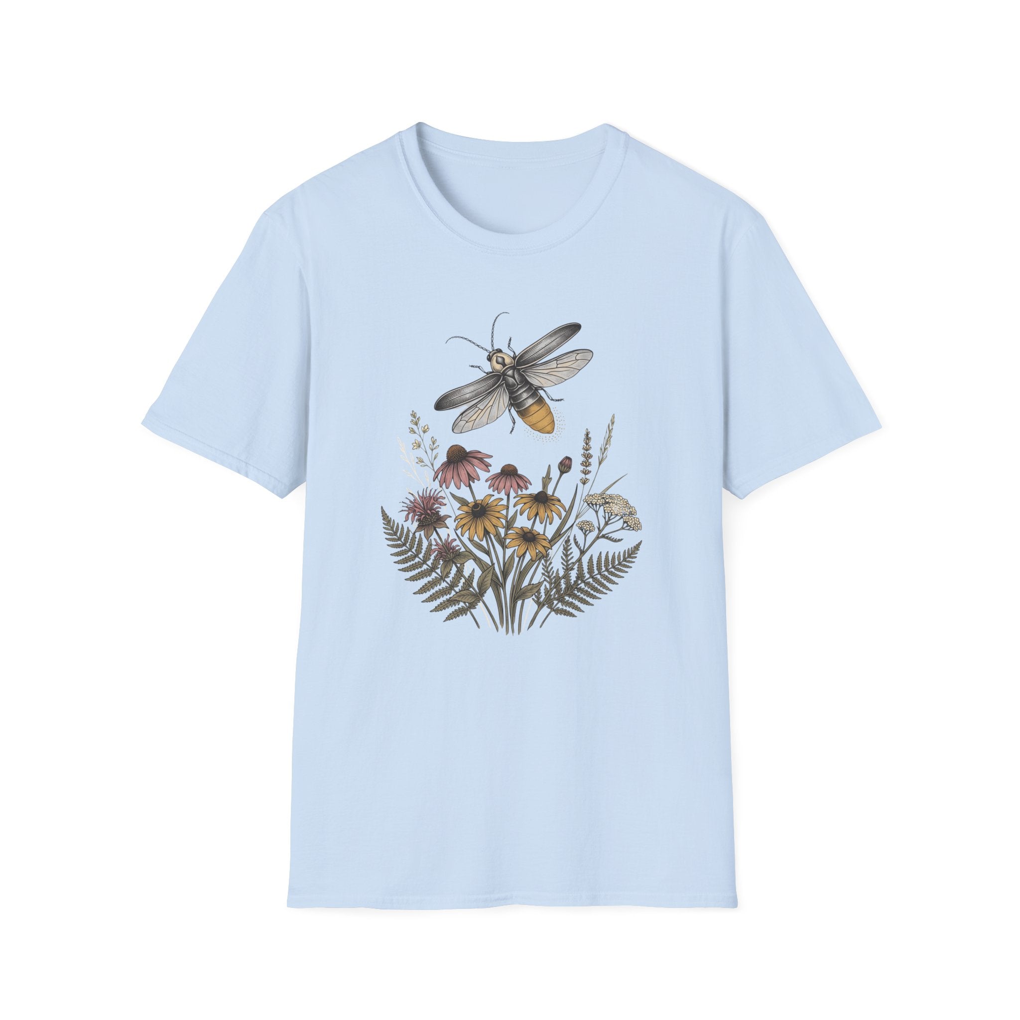 Bee & Wildflower T-Shirt Botanical Firefly Illustration Tee