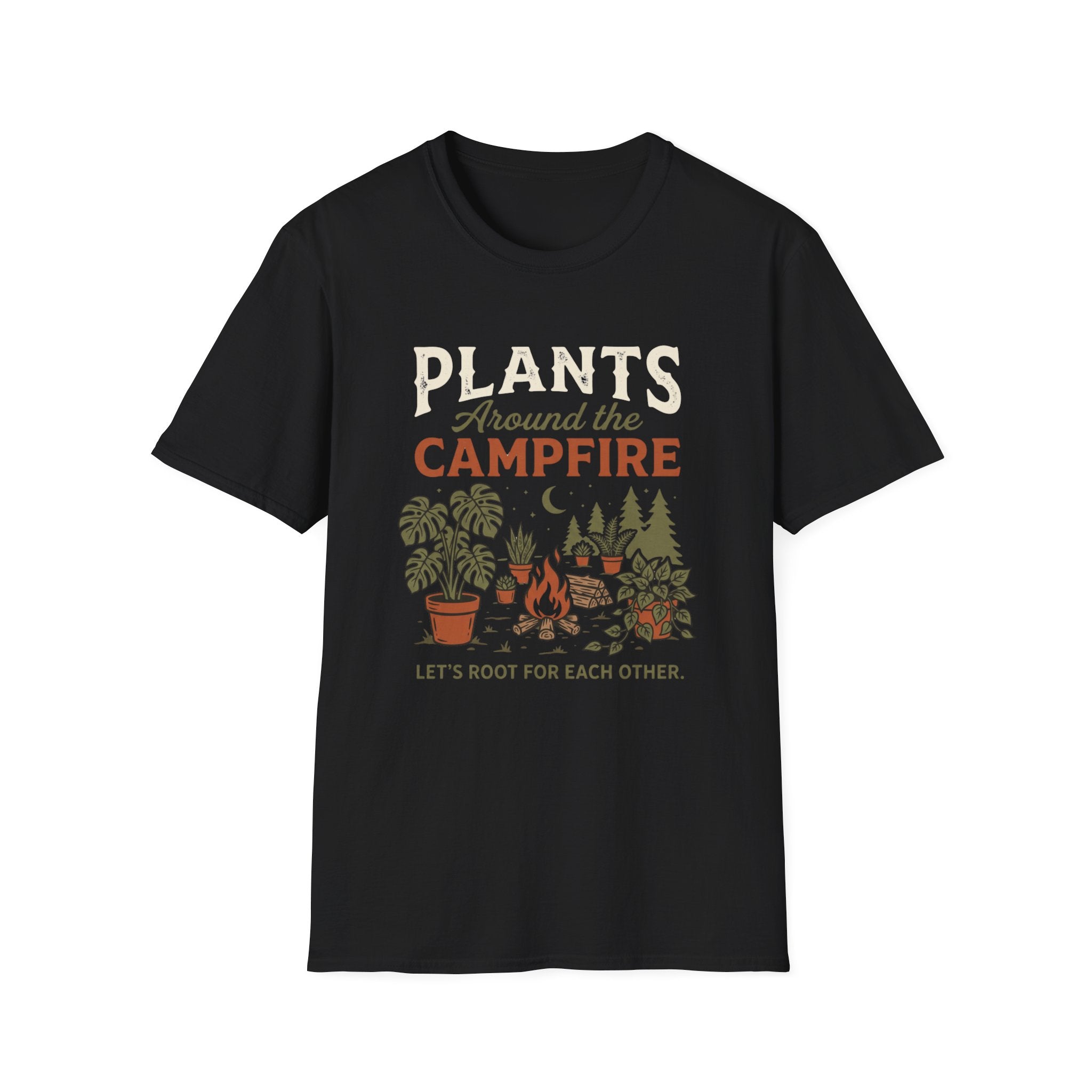 Plants Around the Campfire T-Shirt — Retro Camping Plant Lover Tee