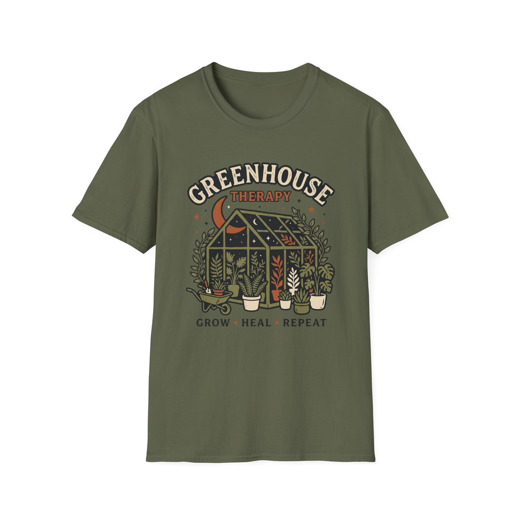 Greenhouse Therapy T‑Shirt Grow Heal Repeat Plant Lover Tee