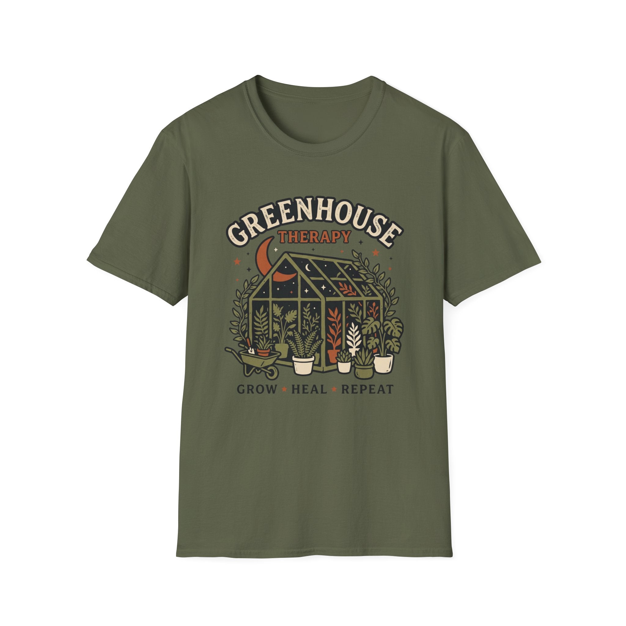Greenhouse Therapy T‑Shirt Grow Heal Repeat Plant Lover Tee