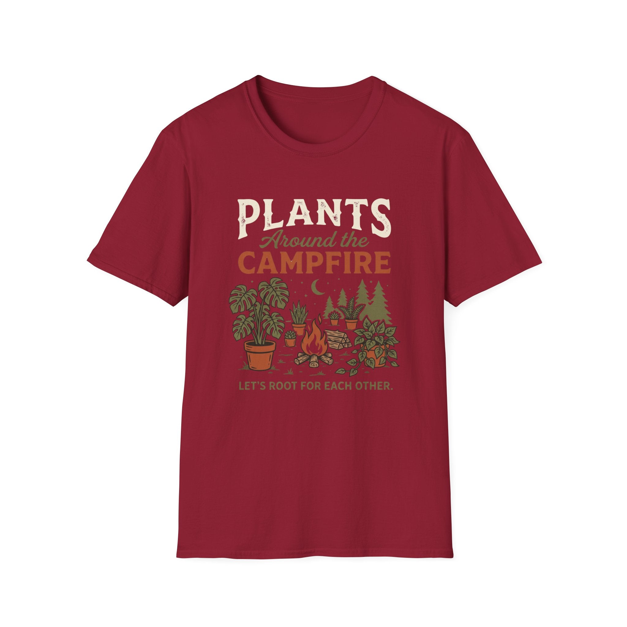 Plants Around the Campfire T-Shirt — Retro Camping Plant Lover Tee