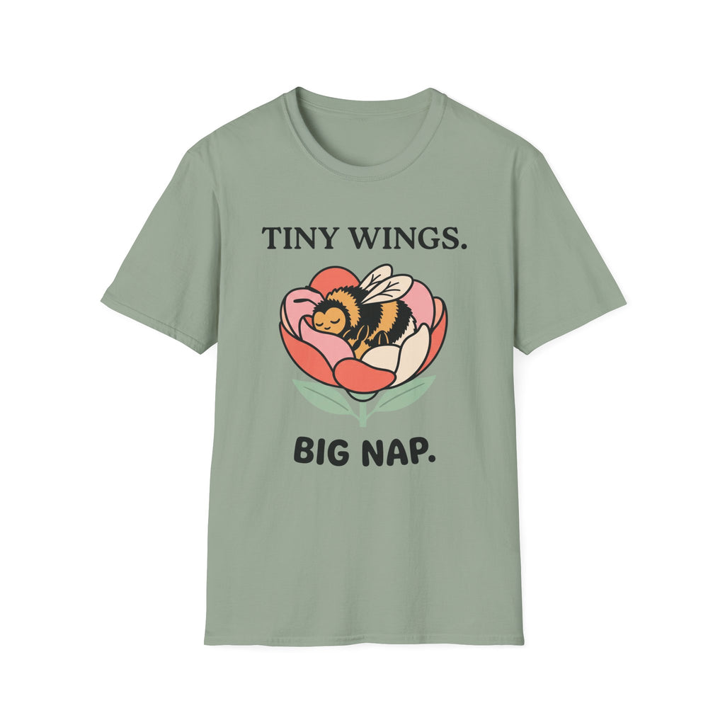 T-Shirt — Tiny Wings. Big Nap. Cute Bee Flower Graphic Tee
