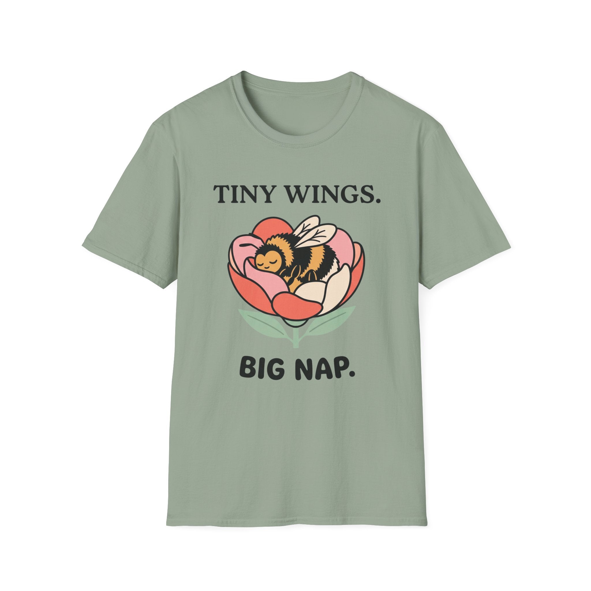 T-Shirt — Tiny Wings. Big Nap. Cute Bee Flower Graphic Tee