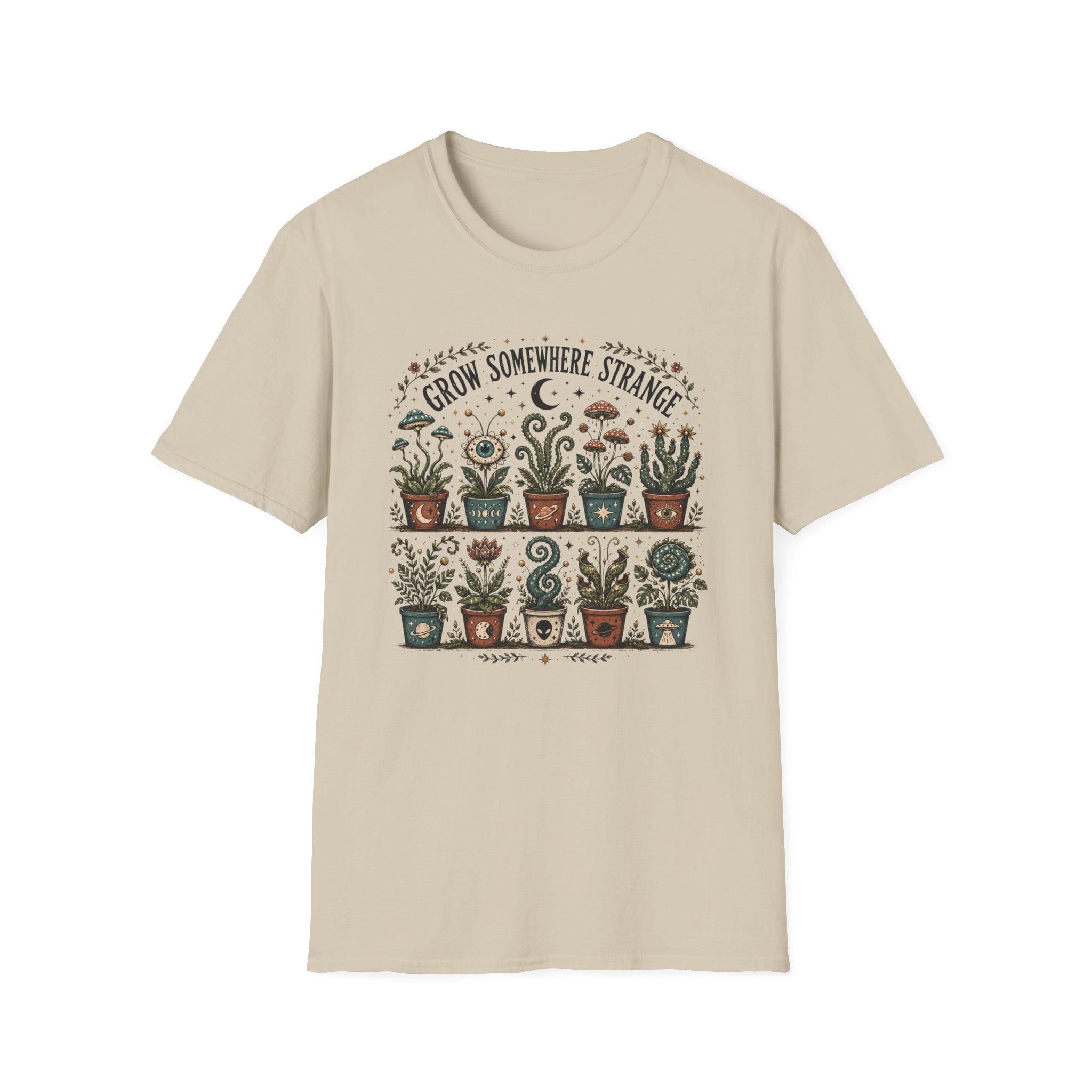 Grow Somewhere Strange T-Shirt — Whimsical Potted Plant Graphic Tee