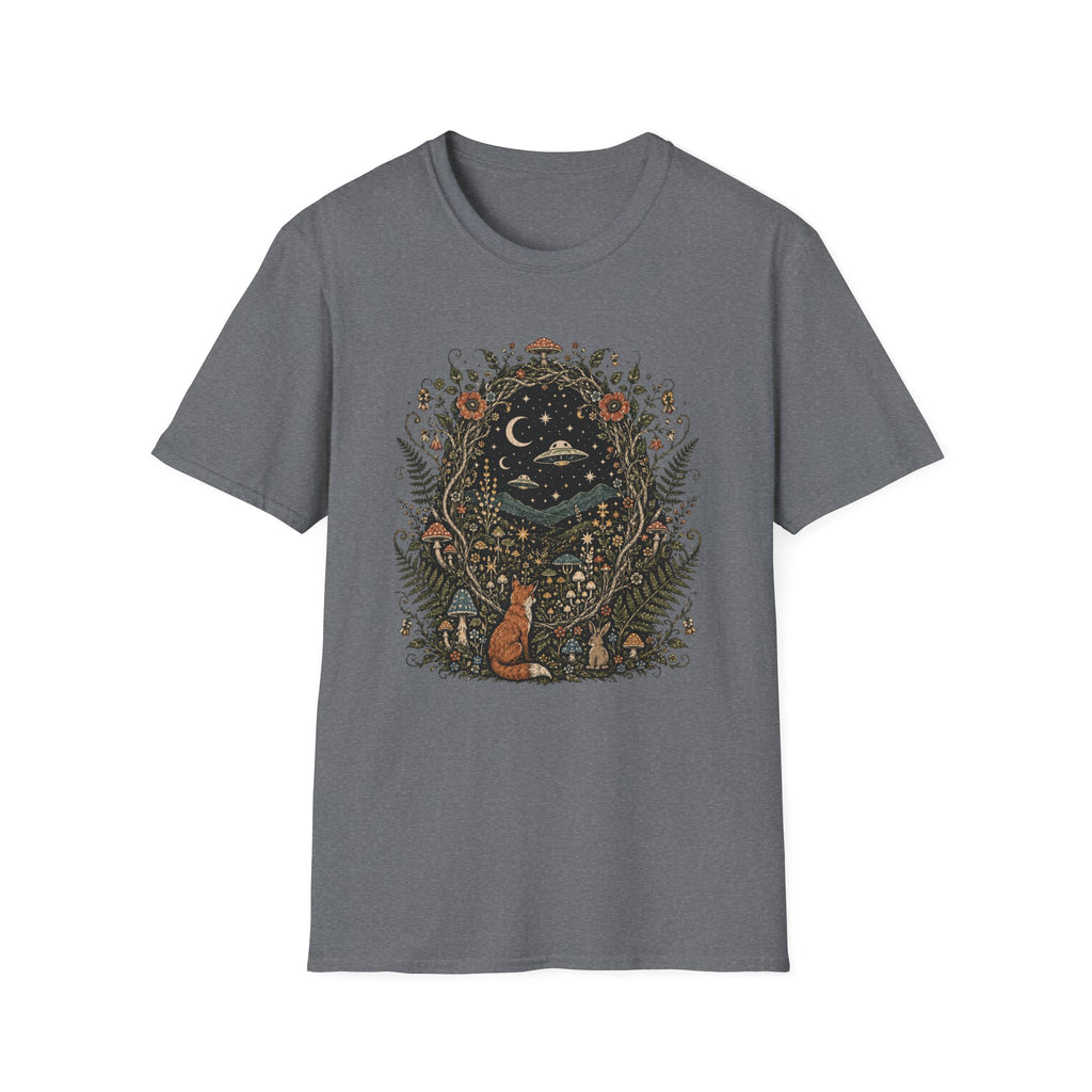 Mystic Forest Night T-Shirt — Moon, Stars & Fox Graphic Tee