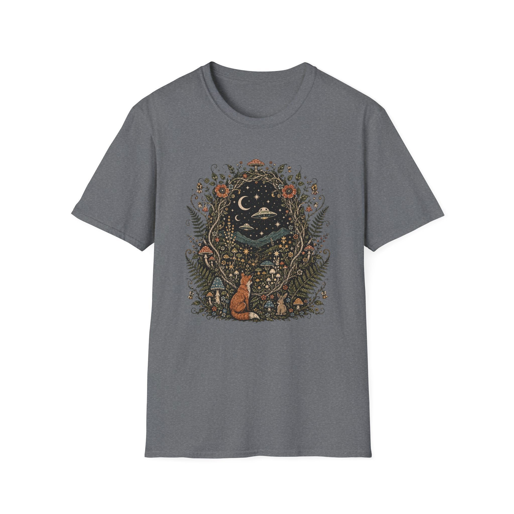 Mystic Forest Night T-Shirt — Moon, Stars & Fox Graphic Tee