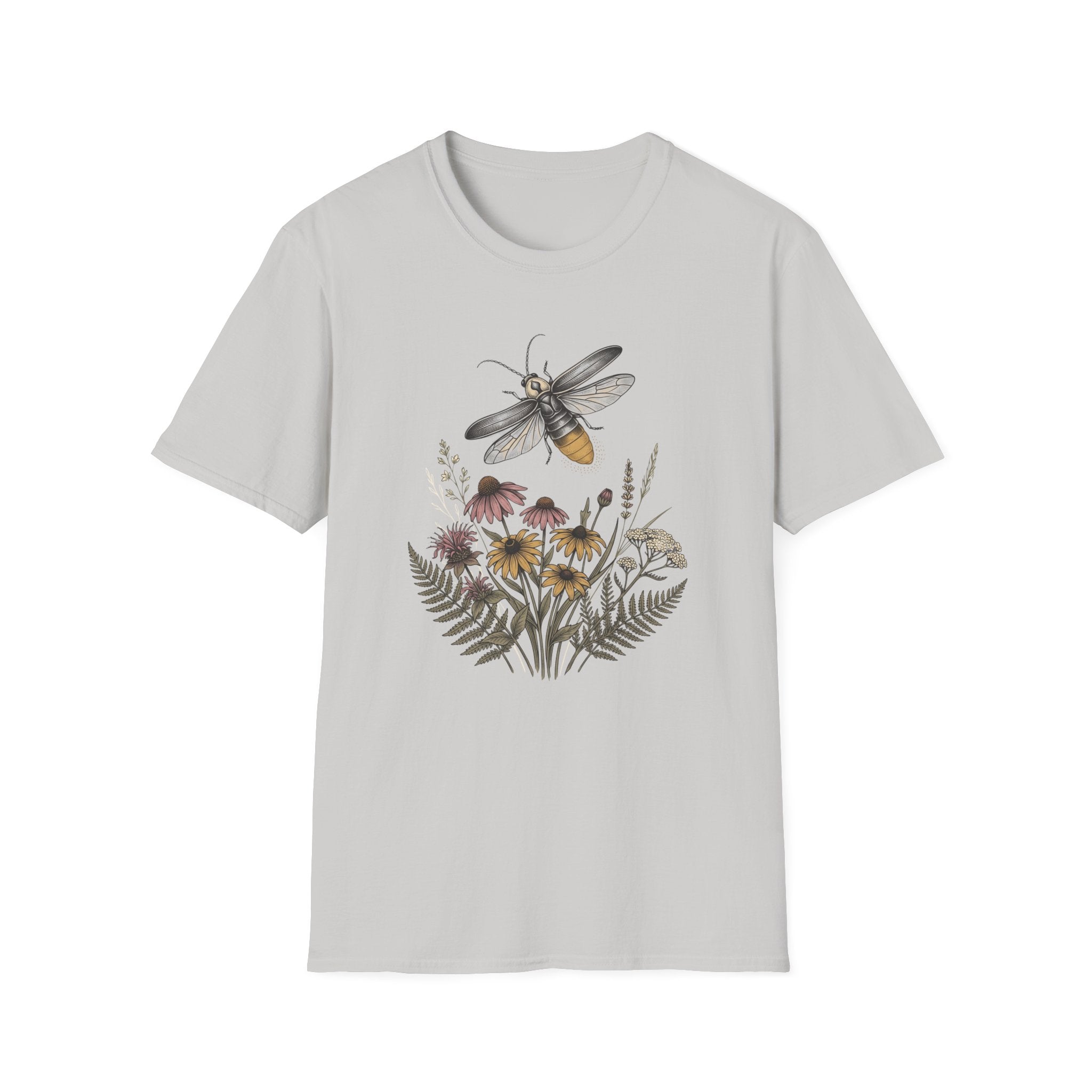 Bee & Wildflower T-Shirt Botanical Firefly Illustration Tee