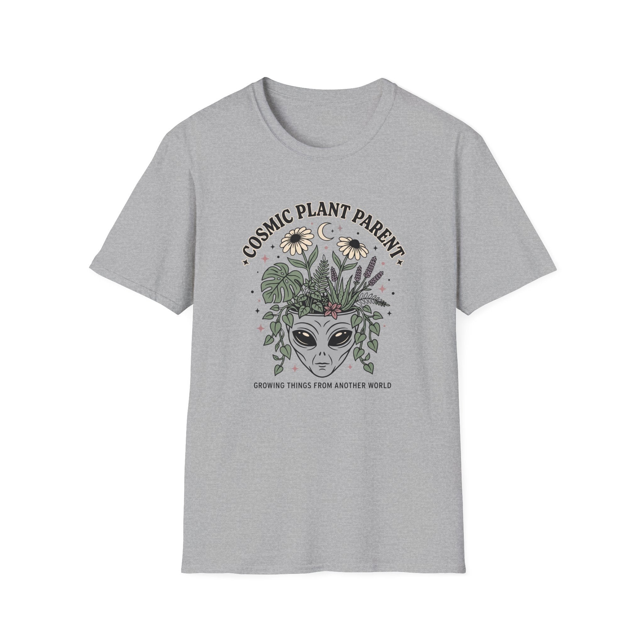 Cosmic Plant Parent T-Shirt Whimsical Alien & Botanical Graphic