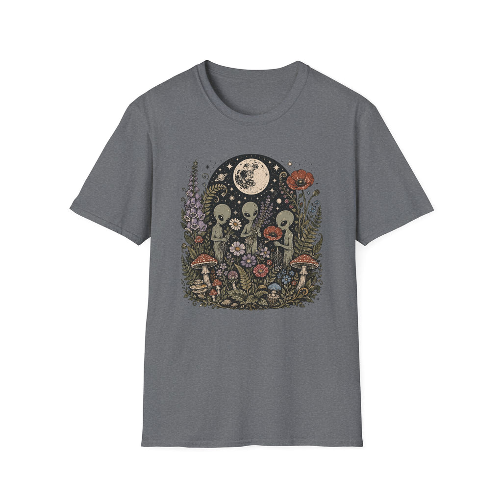 Alien Garden Moon Tee — Floral Extraterrestrial Graphic T-Shirt