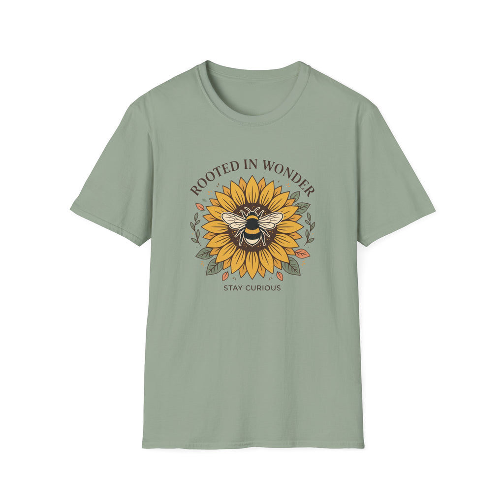 Sunflower Bee T-Shirt — "Rooted in Wonder" Botanical Graphic Tee