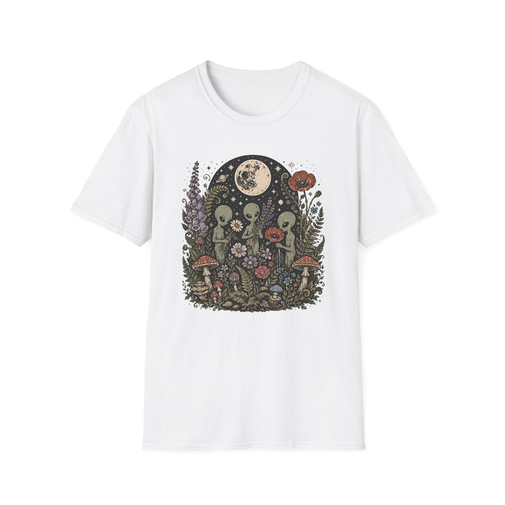 Alien Garden Moon Tee — Floral Extraterrestrial Graphic T-Shirt