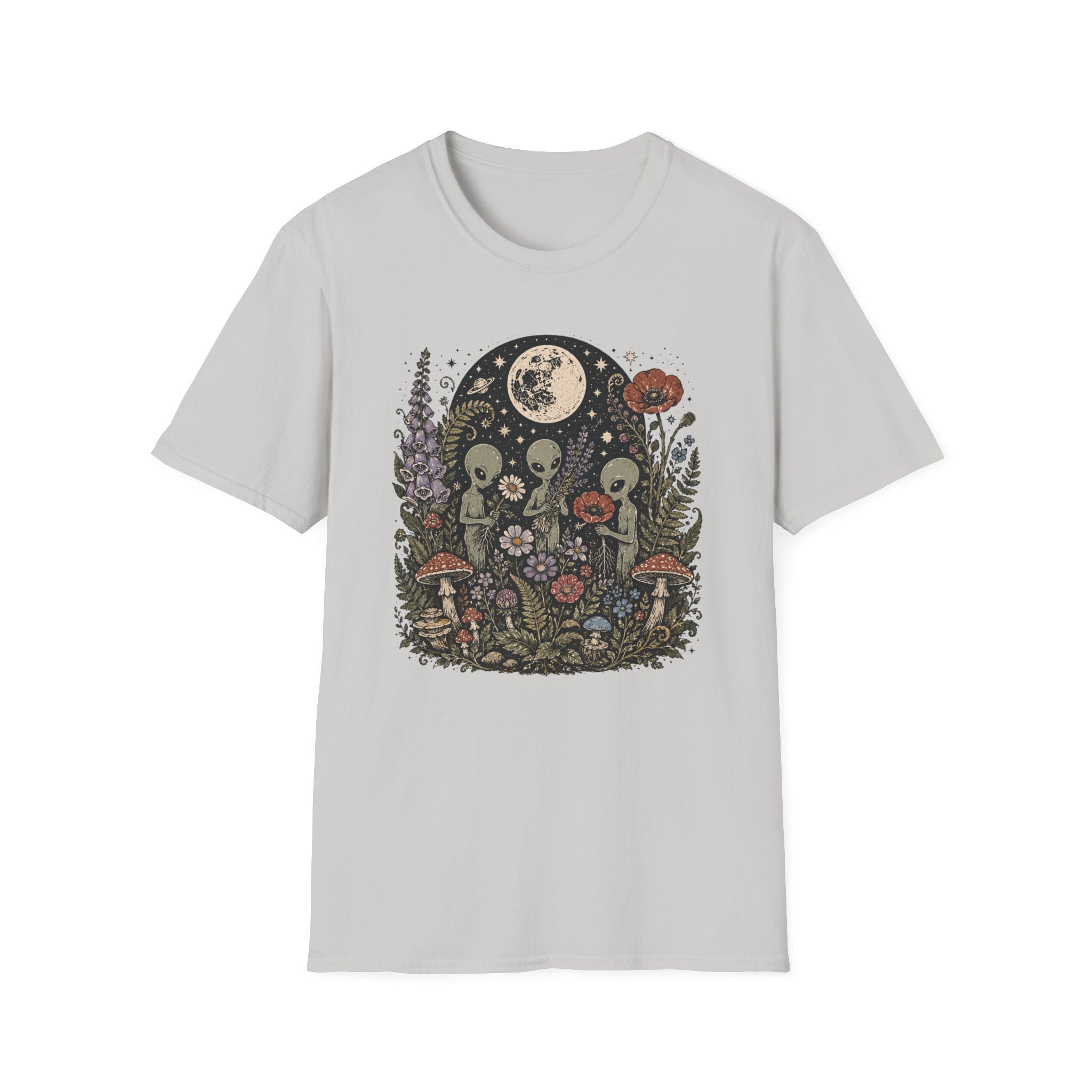 Alien Garden Moon Tee — Floral Extraterrestrial Graphic T-Shirt