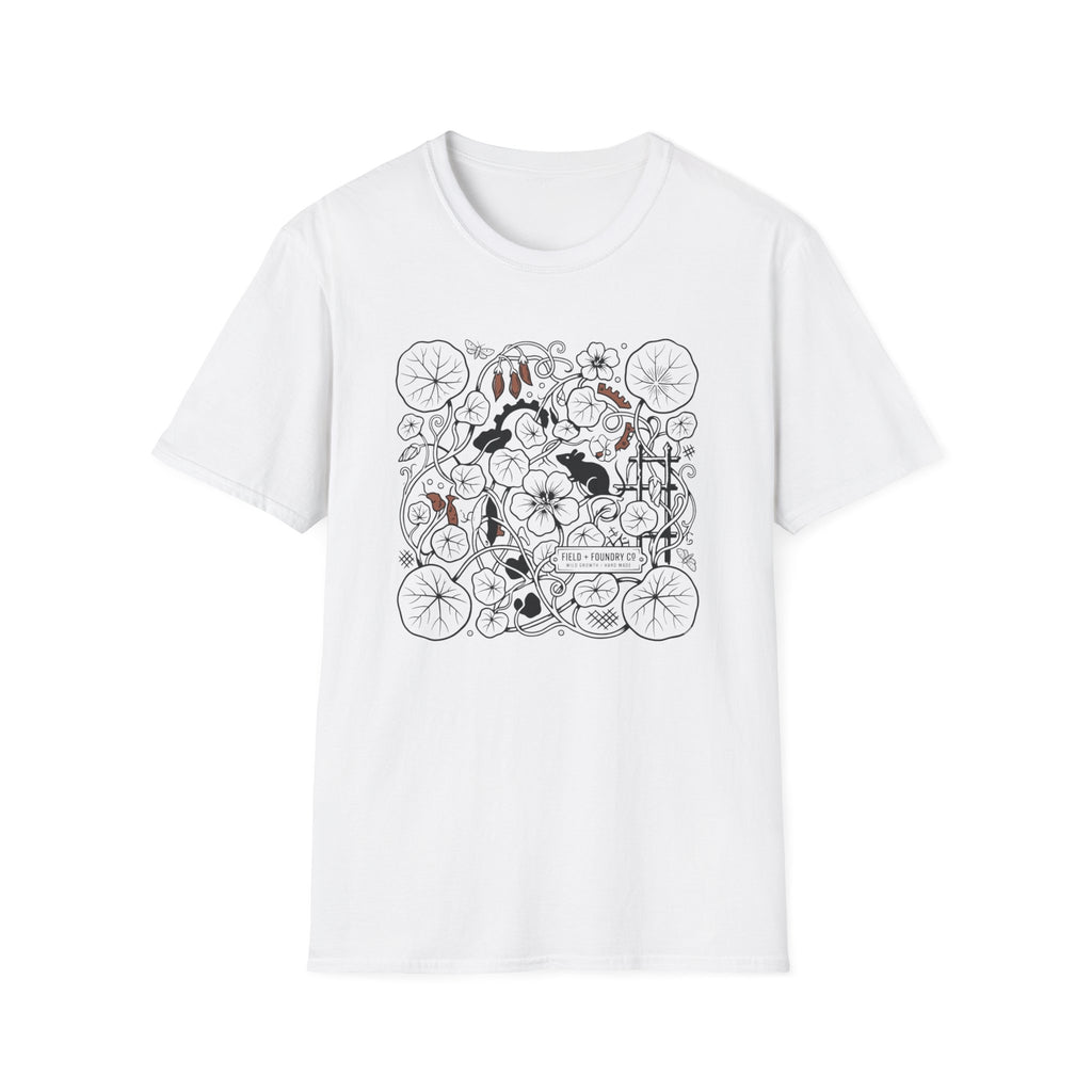Garden Cats T‑Shirt Whimsical Botanical Illustration