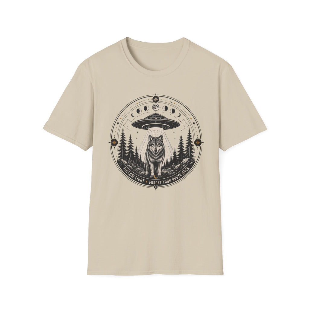 Wolf UFO T-Shirt Mystic Moon Phases Forest Graphic Tee