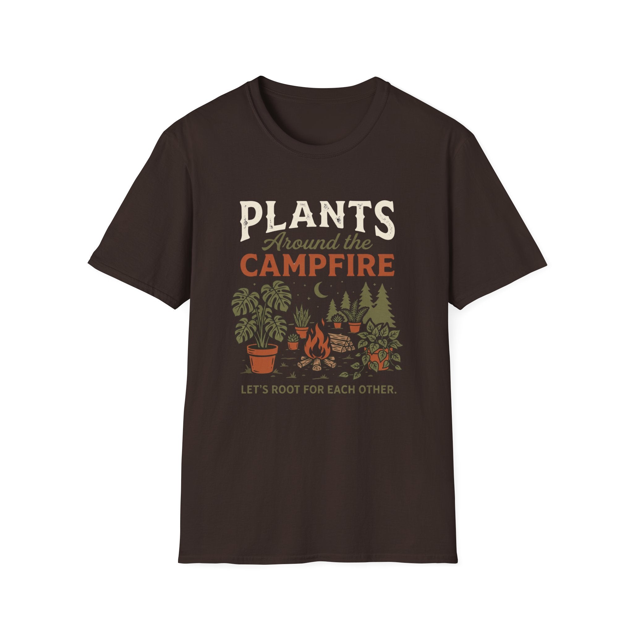 Plants Around the Campfire T-Shirt — Retro Camping Plant Lover Tee