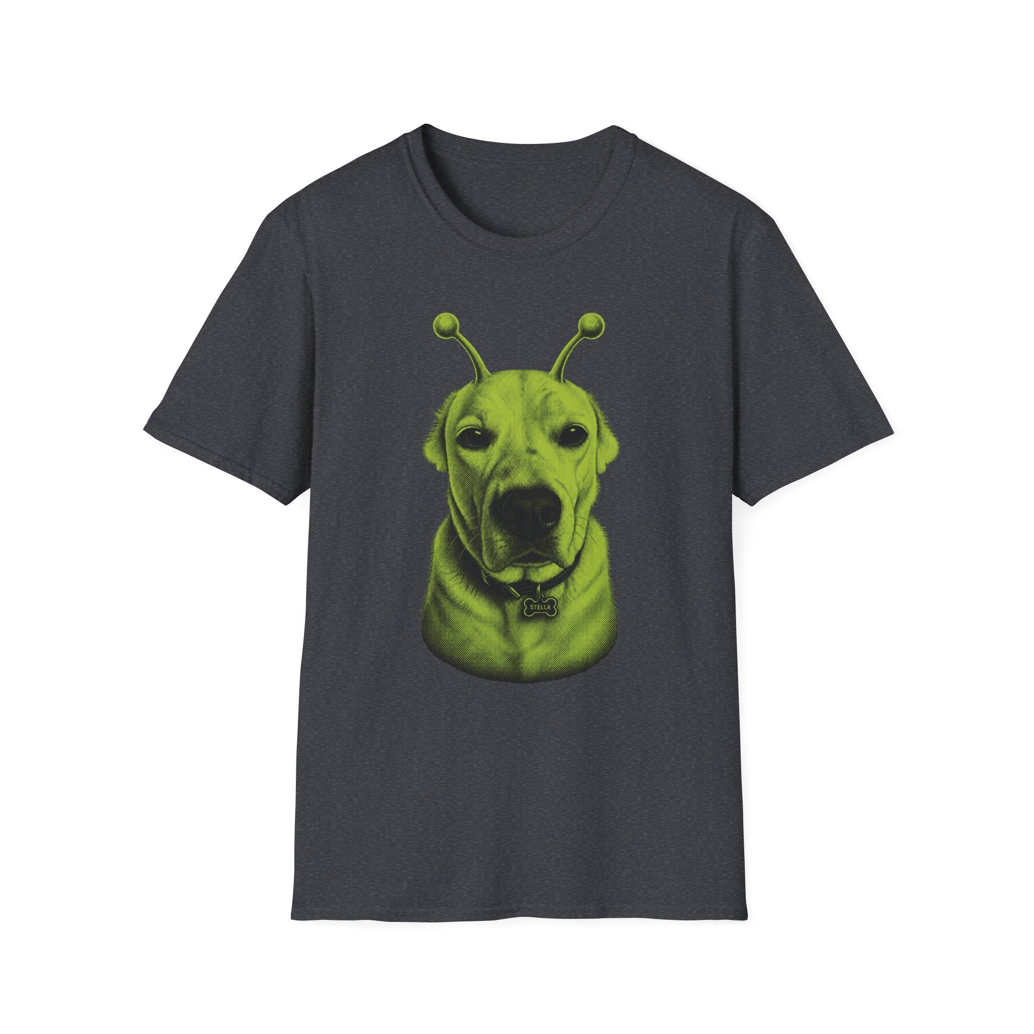 Alien Dog T-Shirt Cute Green Pup with Antennae Graphic Tee