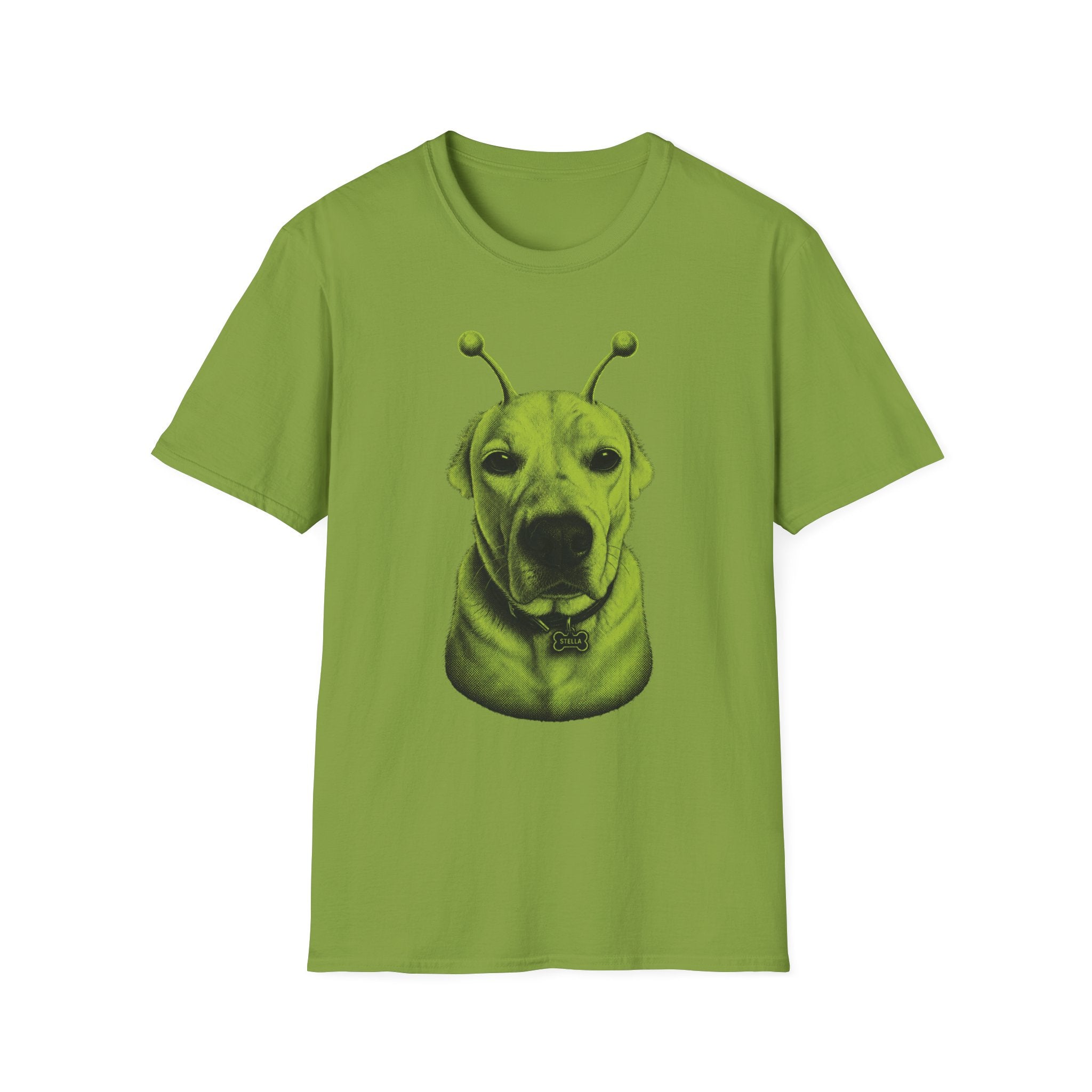 Alien Dog T-Shirt Cute Green Pup with Antennae Graphic Tee