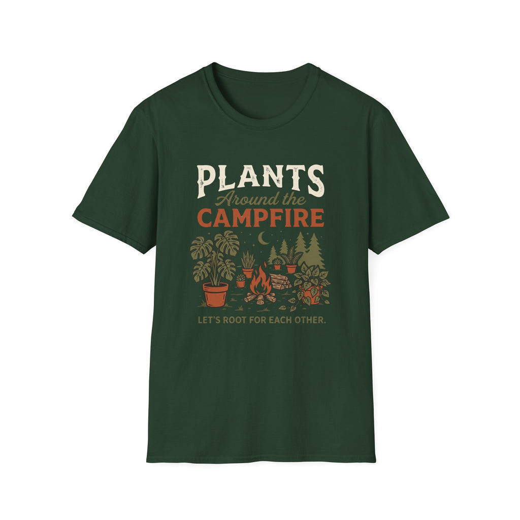 Plants Around the Campfire T-Shirt — Retro Camping Plant Lover Tee