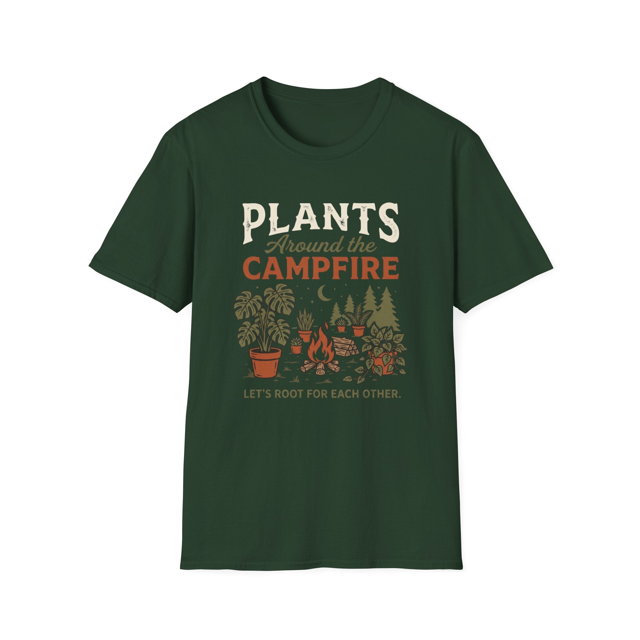 Plants Around the Campfire T-Shirt — Retro Camping Plant Lover Tee