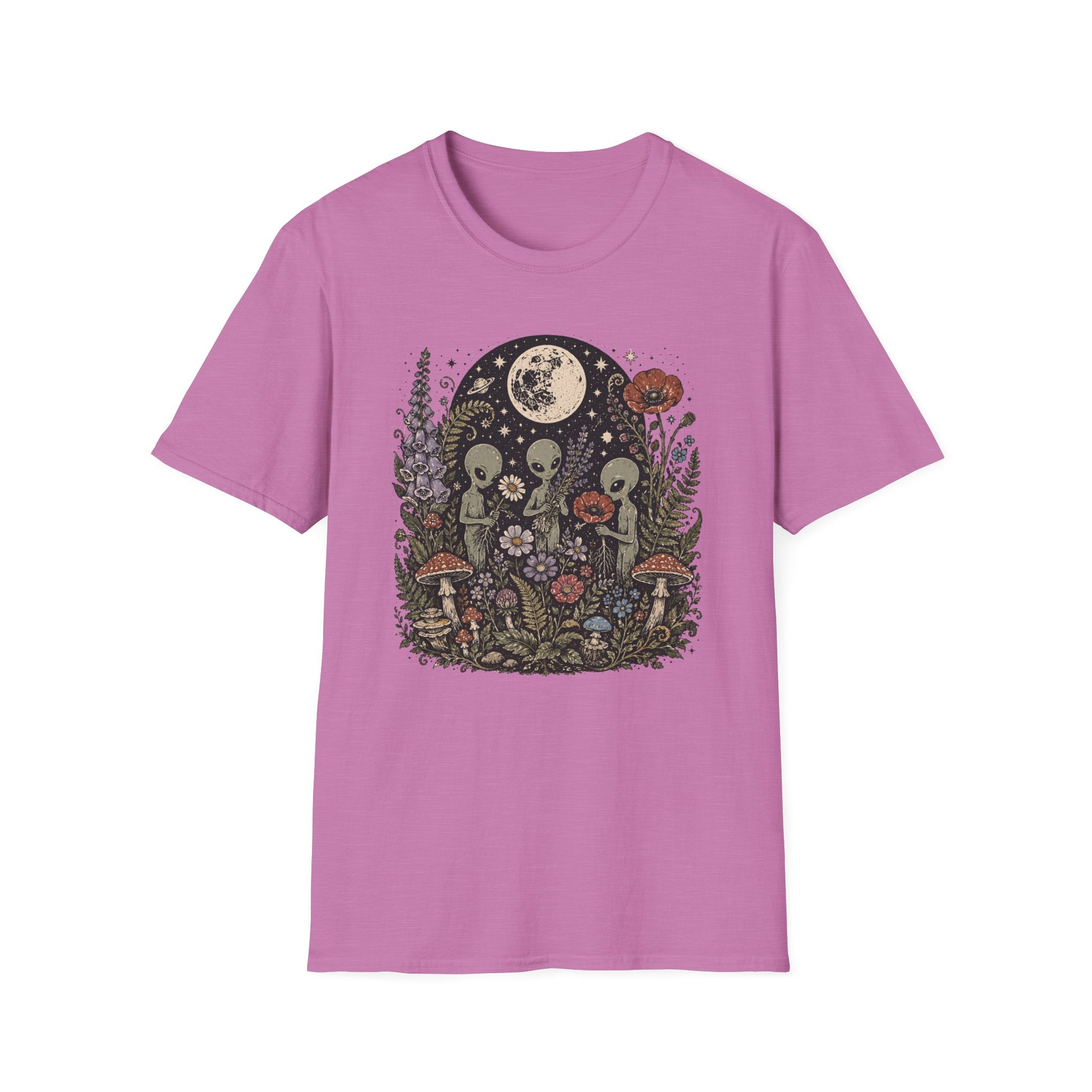 Alien Garden Moon Tee — Floral Extraterrestrial Graphic T-Shirt