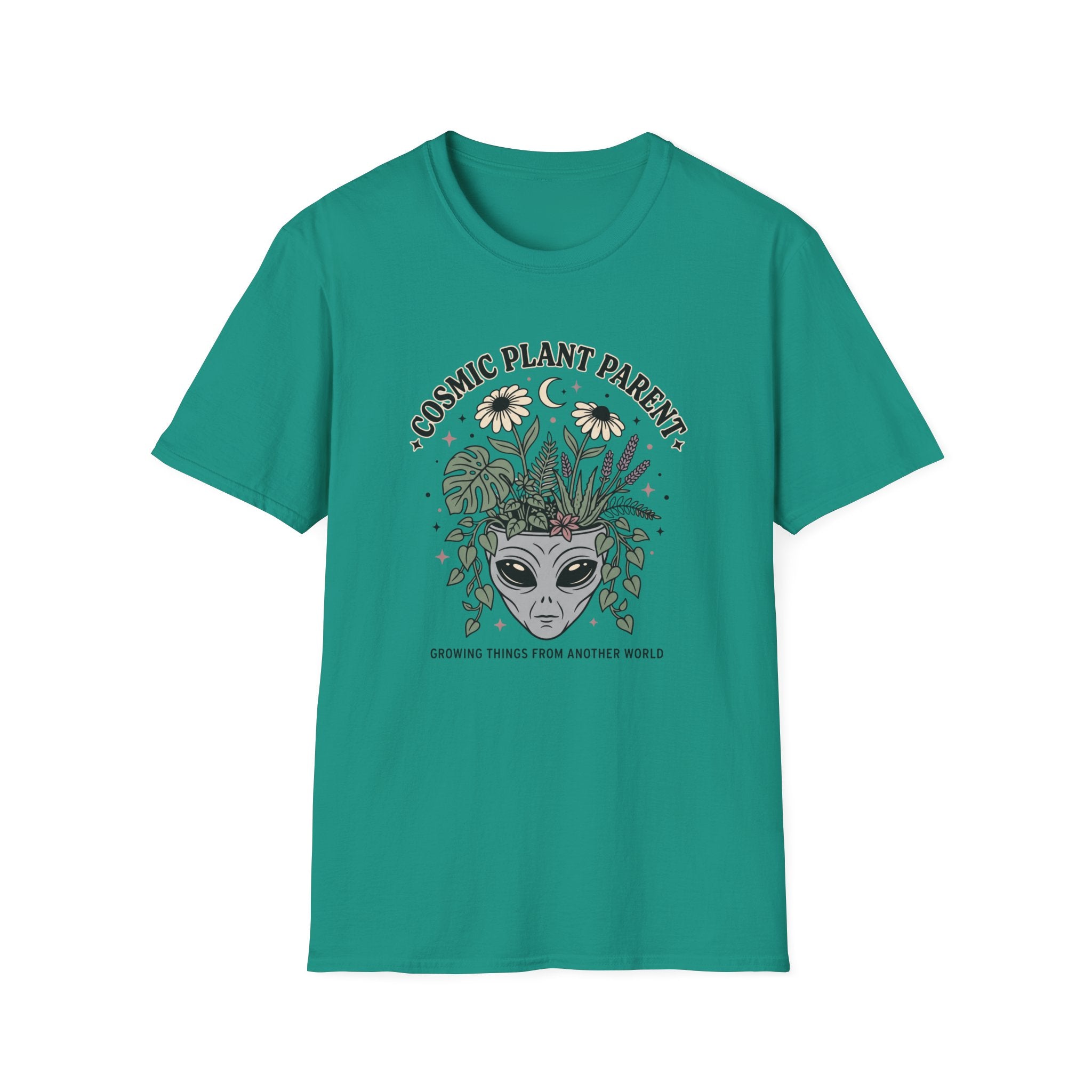 Cosmic Plant Parent T-Shirt Whimsical Alien & Botanical Graphic
