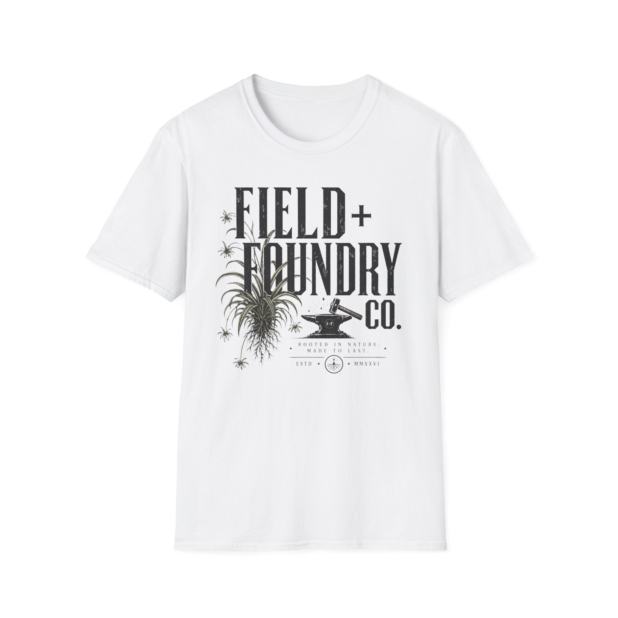 Field + Foundry Co. Vintage Logo T-Shirt Rustic Botanical Graphic Tee
